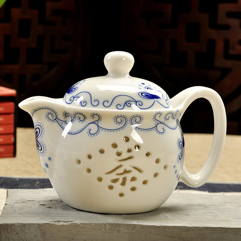 Chinese Kung Fu Ceramic Teapot with Strainer Handmade Dragon Flower Puer Tea Pot 350ml Porcelain Samovar Kungfu Teaware