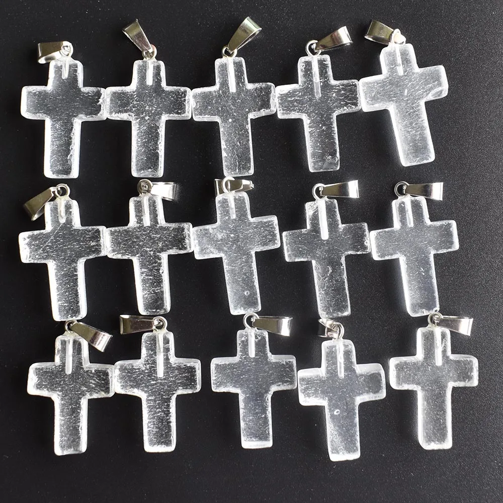 

2020 fashion hot selling natural crystal cross pendants charms for men and women jewelry making Wholesale 50pcs free shipping