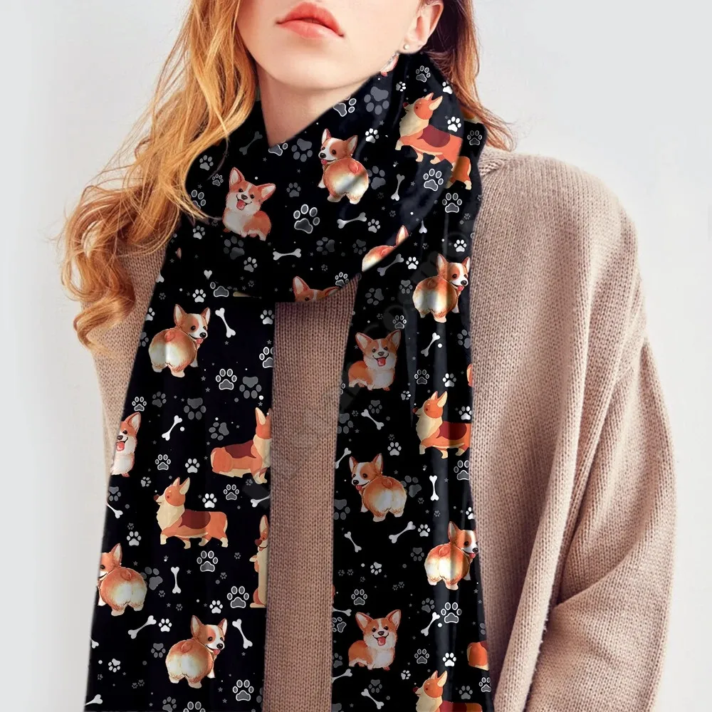 Cute Welsh Corgi 3D Printed Imitation Cashmere Scarf Autumn And Winter Thickening Warm Shawl Scarf