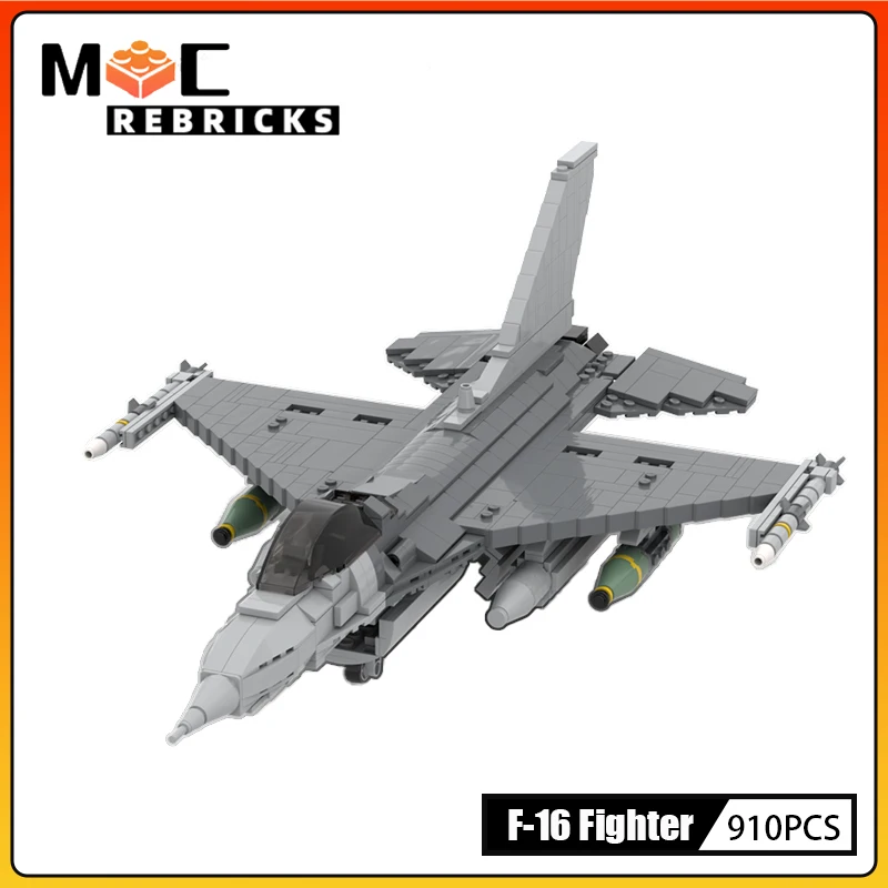 Военная серия F-16 Fighter MOC, строительный блок, загружаемый ролевой истребитель ВВС, сборная модель, оригинальный комплект кирпичей, игрушка в подарок