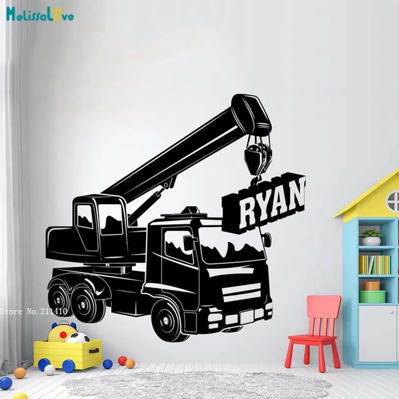 Boys Room Kids Room Custom Name Crane Truck Wall Stickers Large Size Nursery Decor Personalized Decals Handmade YT5222