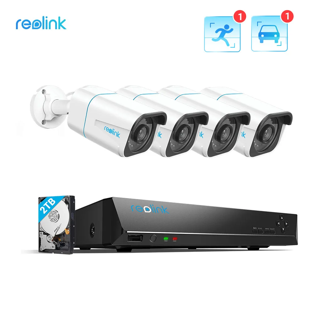 Reolink Smart 4k Security Camera System 8MP PoE  24/7 Recording 2TB HDD Featured with Human/Car Detection RLK8-810B4-A