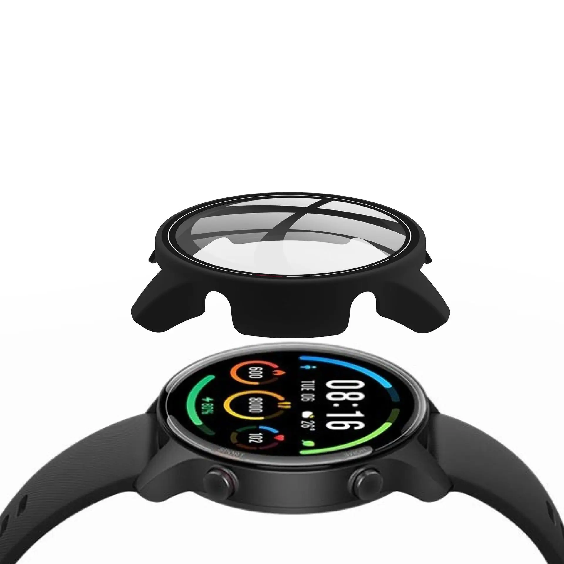 Capa protetora de vidro de tela de borda dura, moldura de concha para xiaomi mi watch, versão esportiva colorida, relógio inteligente, capa protetora