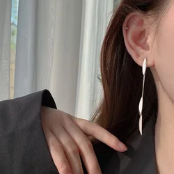 925 Sterling Silver Tassel Long Leaf Korean Dangle Earrings For Women Wedding Party Jewelry