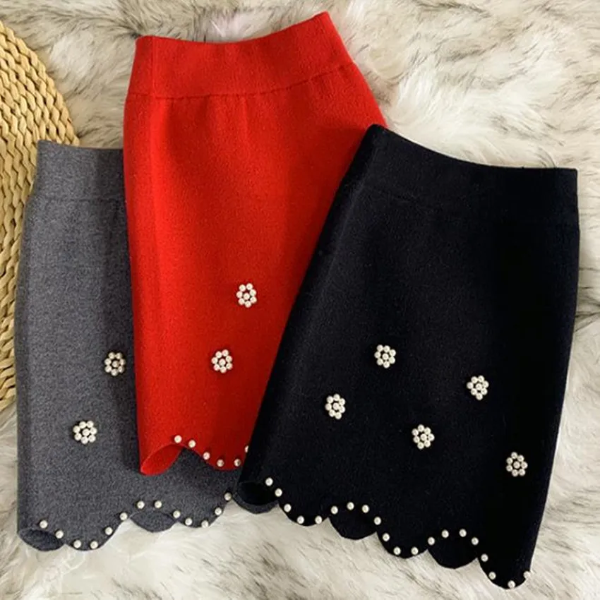 

Baby girl spring autumn beading knitted skirt kids children elastic waist package hip mini skirt