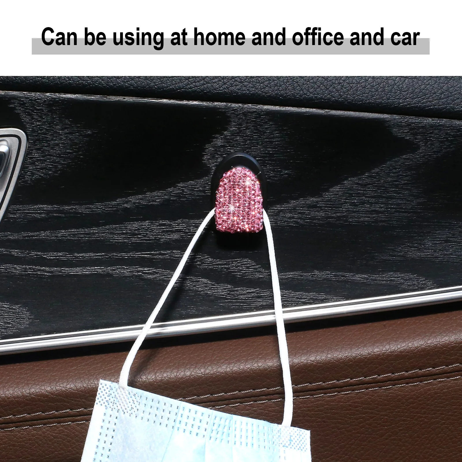 2pcs Car Creative Mini Bling  Hooks Crystal Rhinestone Car Mounted Hooks For Groceries Bag Home Wall Decorations Door Hanging