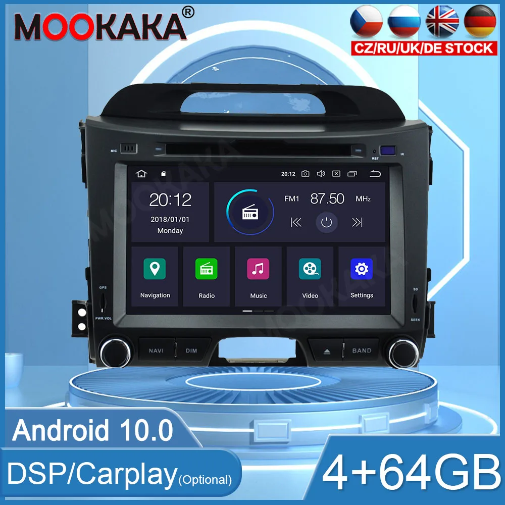 4+64GB Android10 Car Radio For KIA SPORTAGE 2010 -2016 Carplay Player GPS Multimedia Navigation Head Unit Car Stereo WIFI DSP