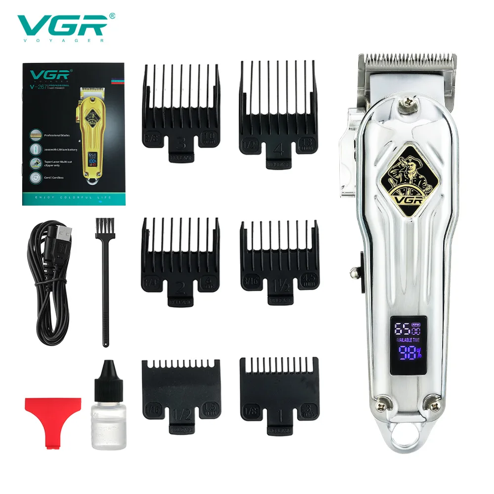 VGR 267 Hair Clipper มืออาชีพตัดผมใหม่ดิจิตอลจอแสดงผลโลหะไฟฟ้า Clipper Trimmer สำหรับชายสำหรับผม VGR V267