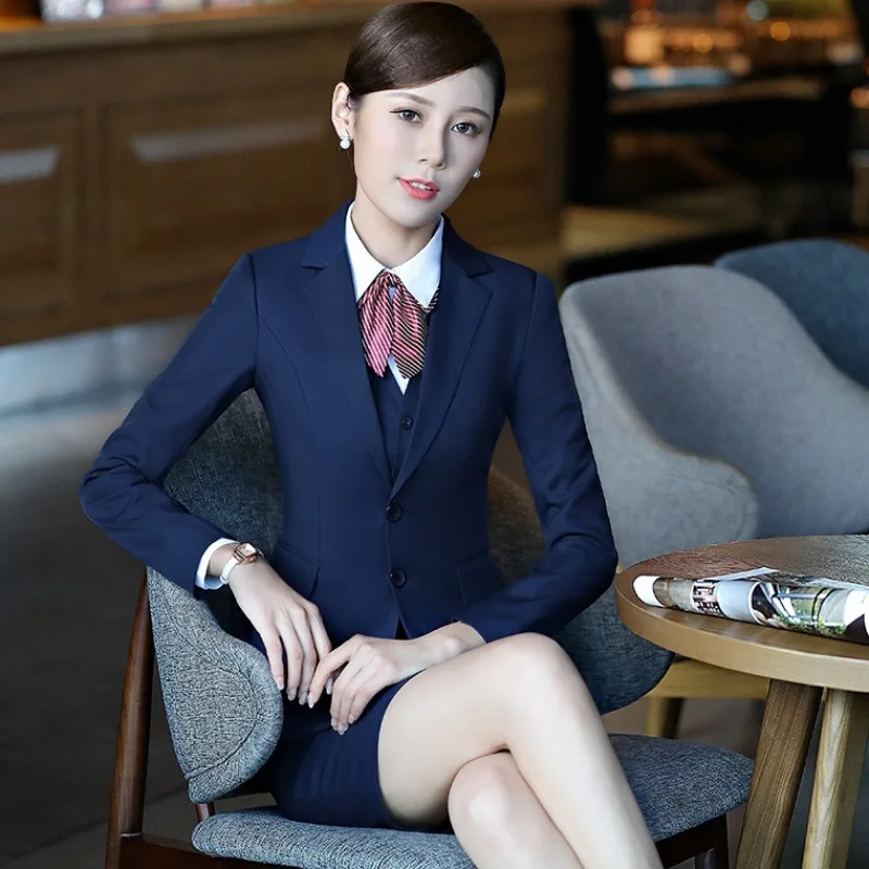 IZICFLY Autumn Winter New Style Black Woman Suits Lady Office Uniform Business Blazer Set With Trouser Elegant Slim Work Wear