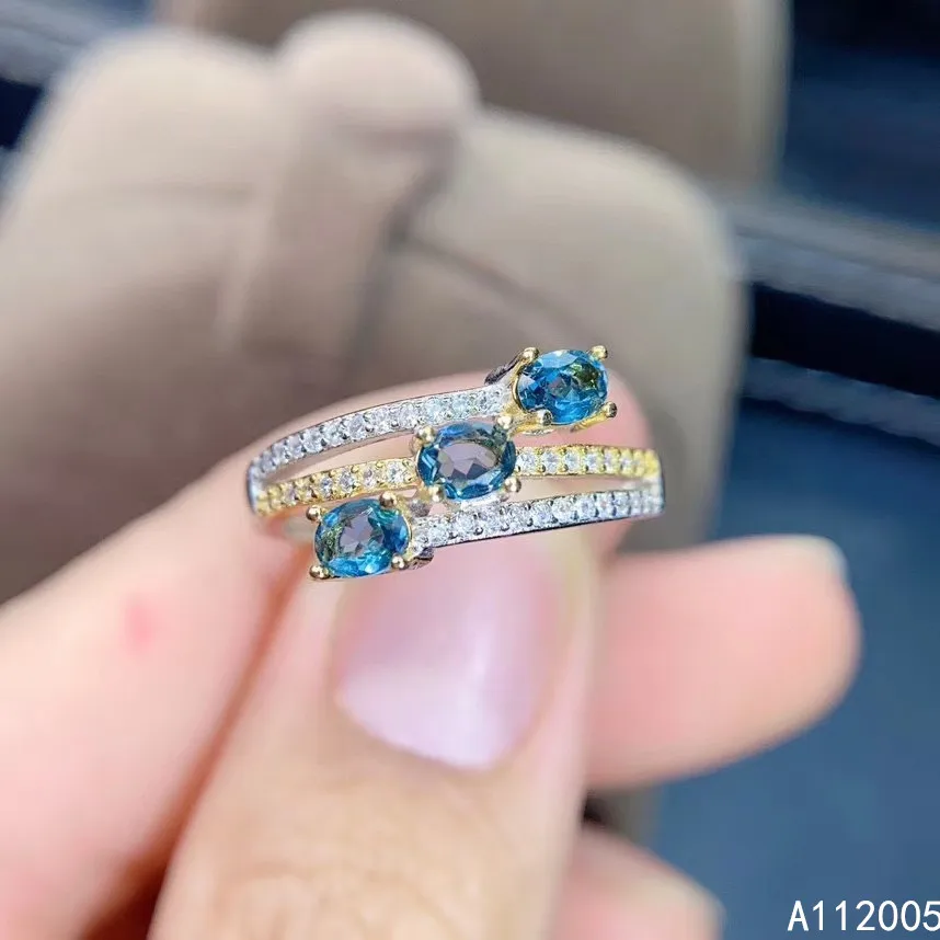 

KJJEAXCMY fine jewelry 925 sterling silver inlaid natural blue topaz ring delicate new female gemstone popular support test