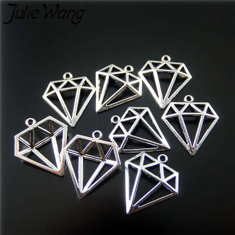 Julie Wang 50PCS Hollow Triangle Charms Antique Silver Color Geometric Pendants Necklace Findings Jewelry Making Accessories