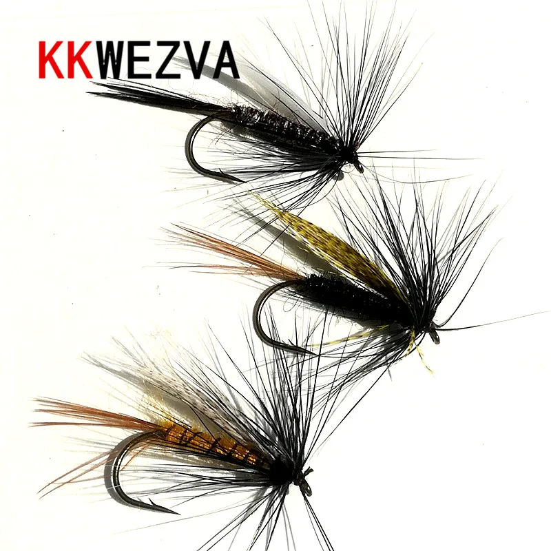 

KKWEZVA 18pcs Fishing Lure fly Insects different Style Salmon Flies Trout Single Dry Fly Fishing Lures Fishing Tackle