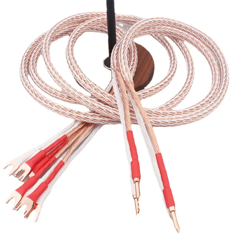 HIFI Bi-wire Speaker Cable 12TC OCC Single Copper HiFi Audio Line Banana to Spade Plug