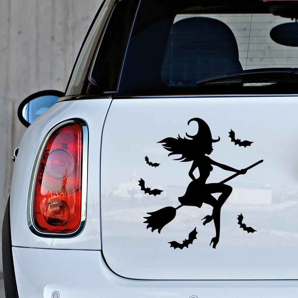 MIGNATIS - Broomstick Witch and Bats Sticker Decal Mural Art Decal For Car Window Loptop Decoration Vinyl Stickers Waterproof Se