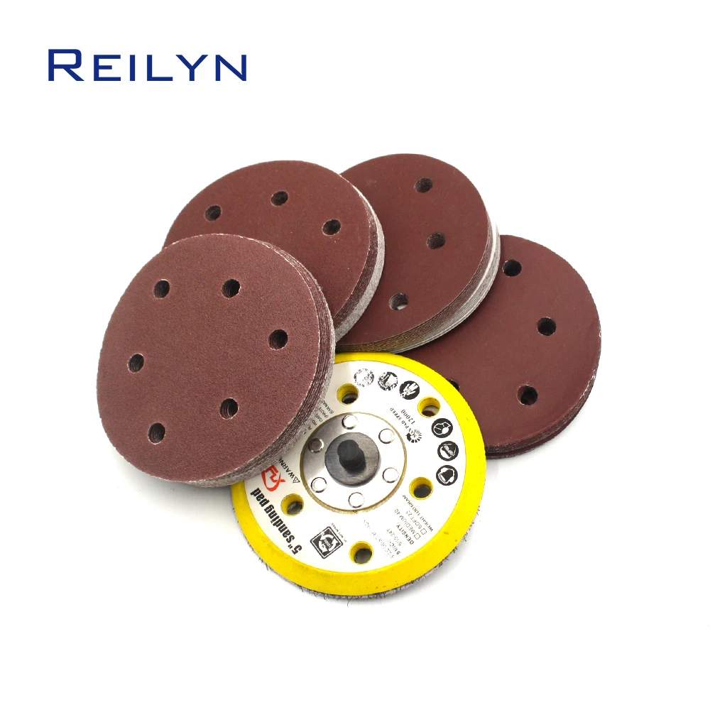 10pcs 5 Inch 6 Hole Red Sandpaper 125mm Flocking Polishing Pad Self Adhesive Loop Polishing Disc Angle Grinder Sandpaper Pad