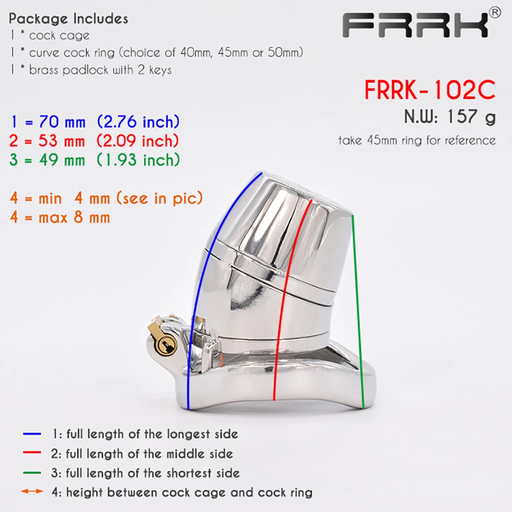 FRRK Male Chastity Device Full Closed Steel Cock Cage BDSM Adult Sex Toys Metal Bondage Belts for Men Shower Head Penis Rings