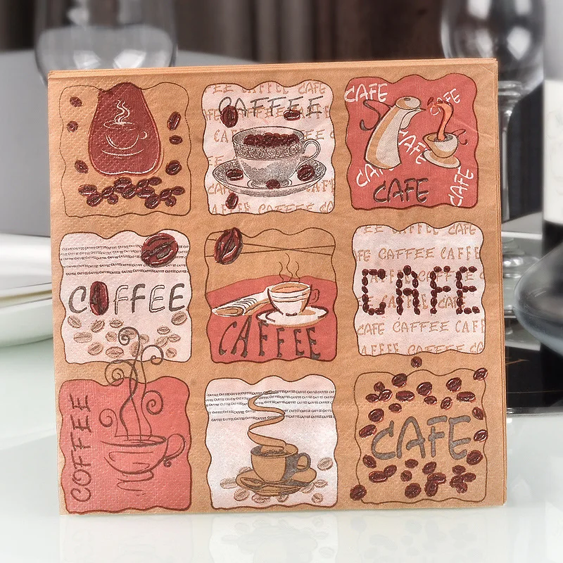 10pcs 33*33cm Coffee Theme Paper Napkins Serviettes Decoupage Decorated for Wedding Party Decoration Virgin Wood Tissues