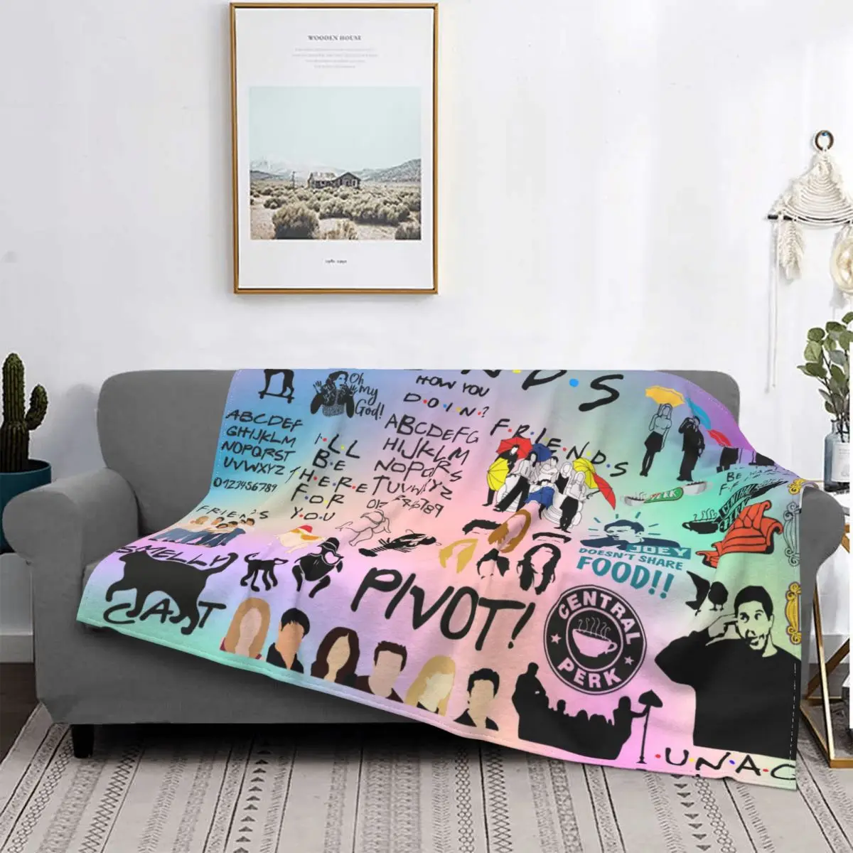 Cartoon Friends TV Show Fleece Throw Blankets Central Perk American Blankets for Bed Office Lightweight Plush Thin Quilt