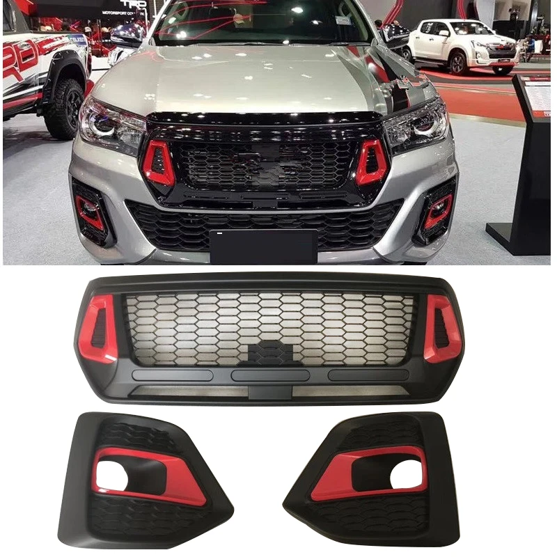 

EXTERIOR AUTO ACCESSORIES MODIFIED GRILLS GRILLE FIT FOR HILUX ROCCO PICKUP CAR GRILL FRONT MASK BUMPER TRIMS COVER 2018