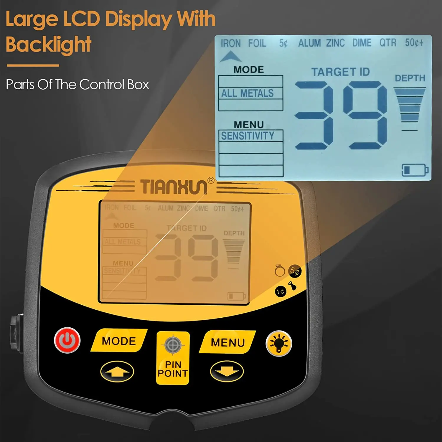 Professional Underground Metal Detector TX-950 with 11 Inch High Accuracy Waterproof Search Coil Pinpoint Function LCD Display