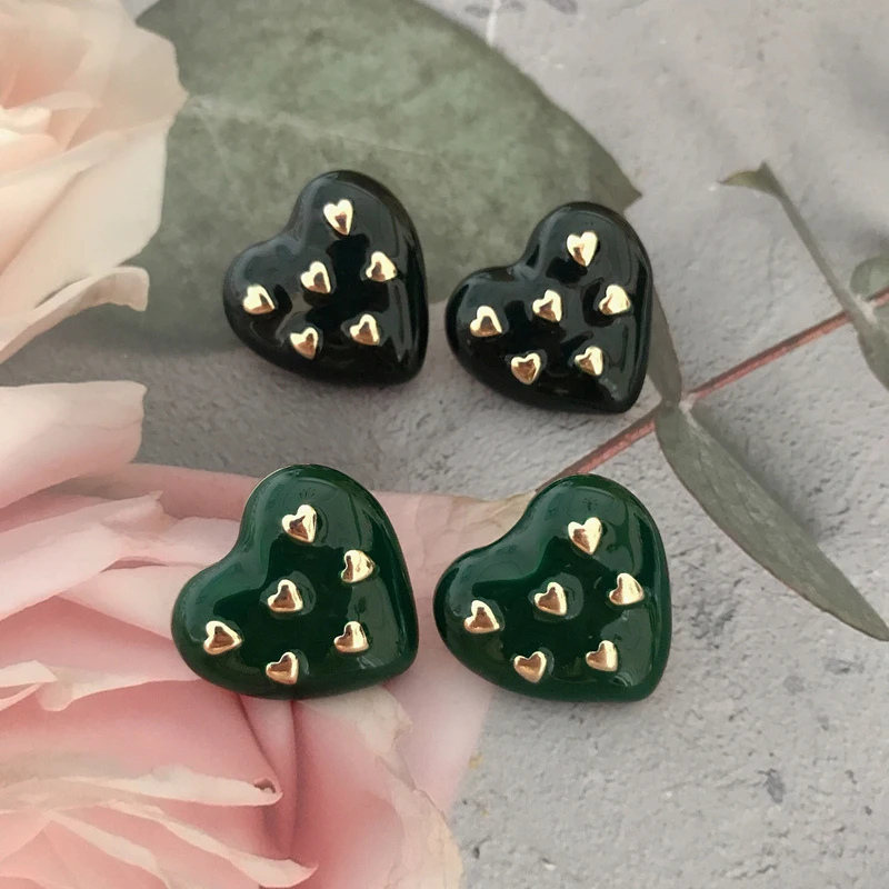 Heart Earrings New Drip-Glaze Wholesale Ear Nail Women Girls Modern Fashion