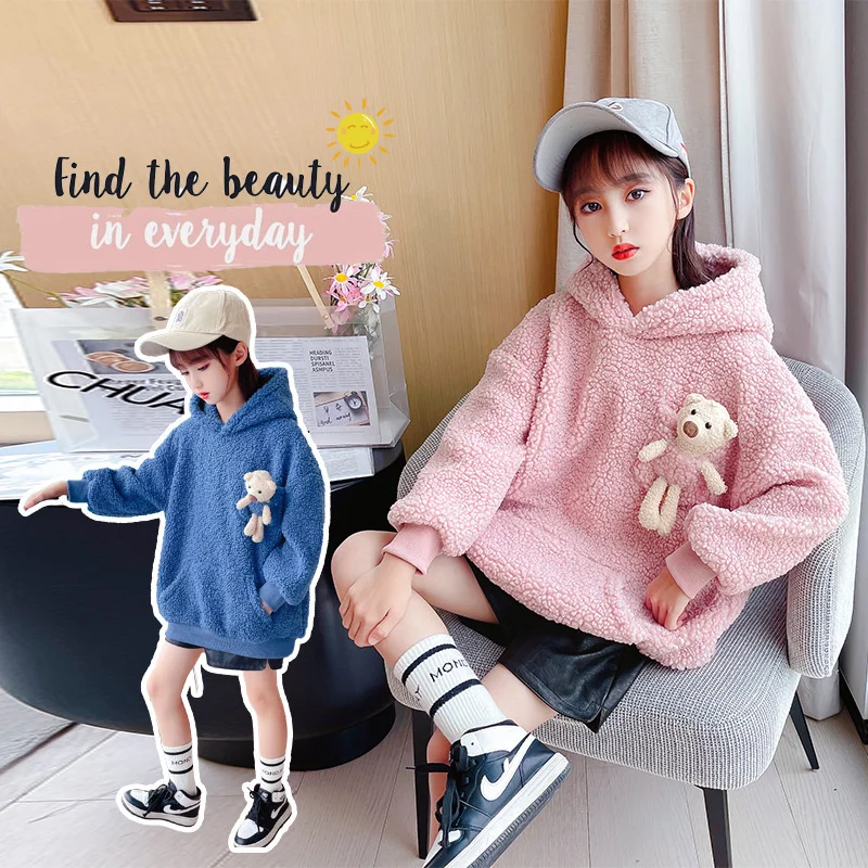 

Толстовки с капюшоном для девочек и мальчиков, Детская куртка, красивый зимний и осенний теплый топ, утепленный бархатный пуловер, флисовый хлопковый детский пуловер, 2021