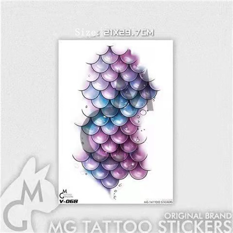 Sexy Waterproof Temporary Tattoos Stickers Female Mermaid Fish Scales Watercolor Art Fake Tattoo Seaside Vacation Fashion Tattoo