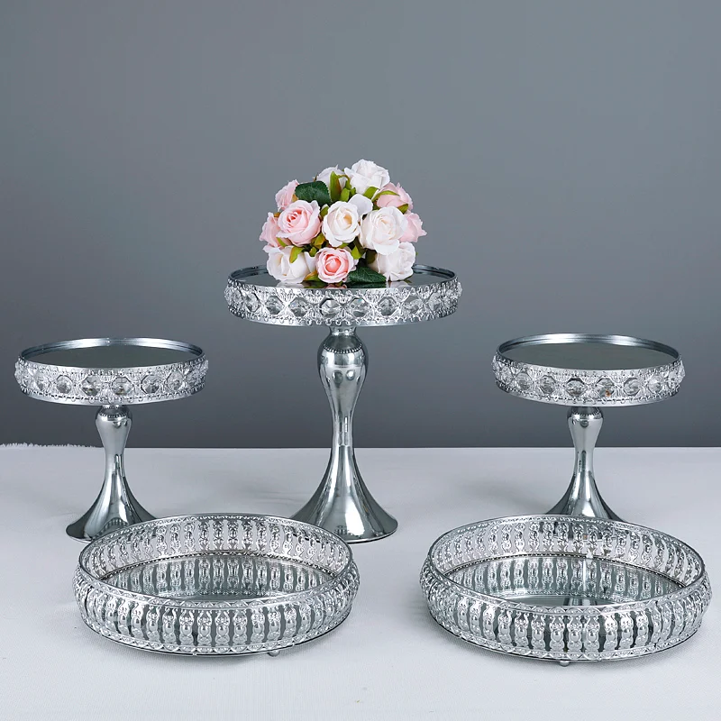 SIlver Mirror tray jewelry storage tray cold meal fruit tray cake stand set