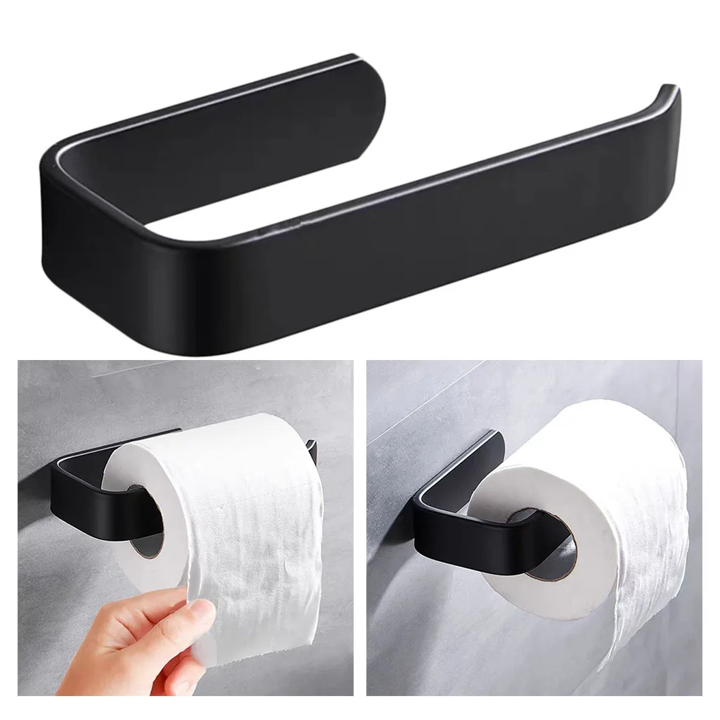 Acrylic Toilet Paper Holder Tissue Rack Wall Mounted Bathroom Kitchen Roll Holder Paper Tissue Rack Hook Modern Black Hanger