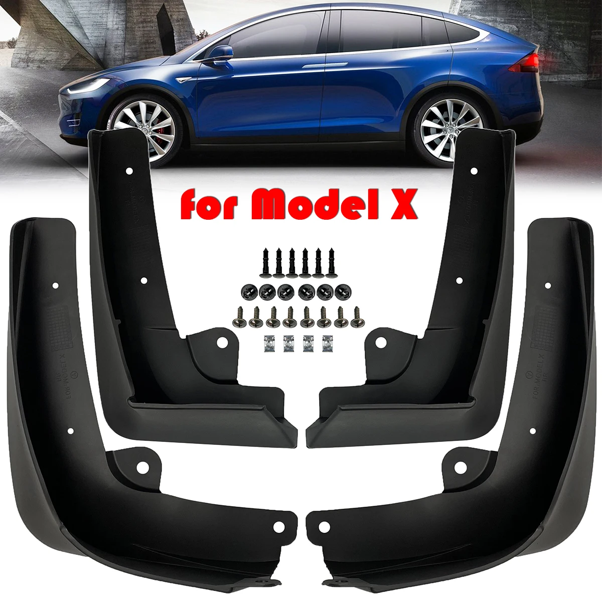 

4pcs Set Molded Mud Flaps For Tesla Model X ModelX 2015 - 2021 Mudflaps Splash Guards Mudguards Fender 2016 2017 2018 2019 2020