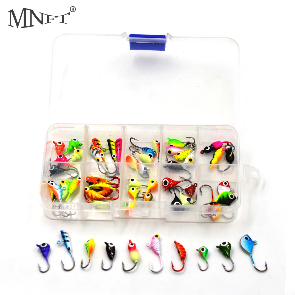 

MNFT 54Pcs/Boxed Mini Lead Winter Fishing Hook Ice Fishing Lures for Bass Pike Trout Walleye