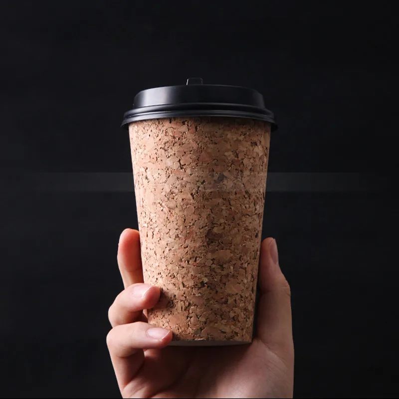 

25pcs Net red disposable cork paper cups 16oz 500ml large creative hot drinks coffee cups high-grade tea drinking cup with lid