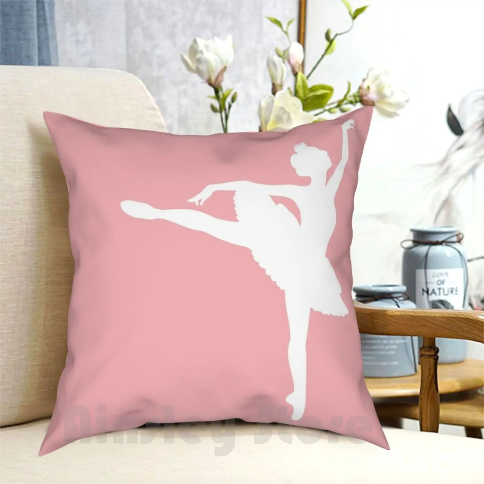 Simple Ballerina ( White On Pink ) Pillow Case Printed Home Soft Throw Pillow Pink Teen White Ballet Dance Ballerina