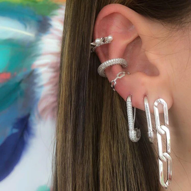 New Arrive Rainbow Colorful Cubic Zirconia No Piercing Clip On Earrings For Women Girls 1 Piece All Around Cz Paved Ear Cuff