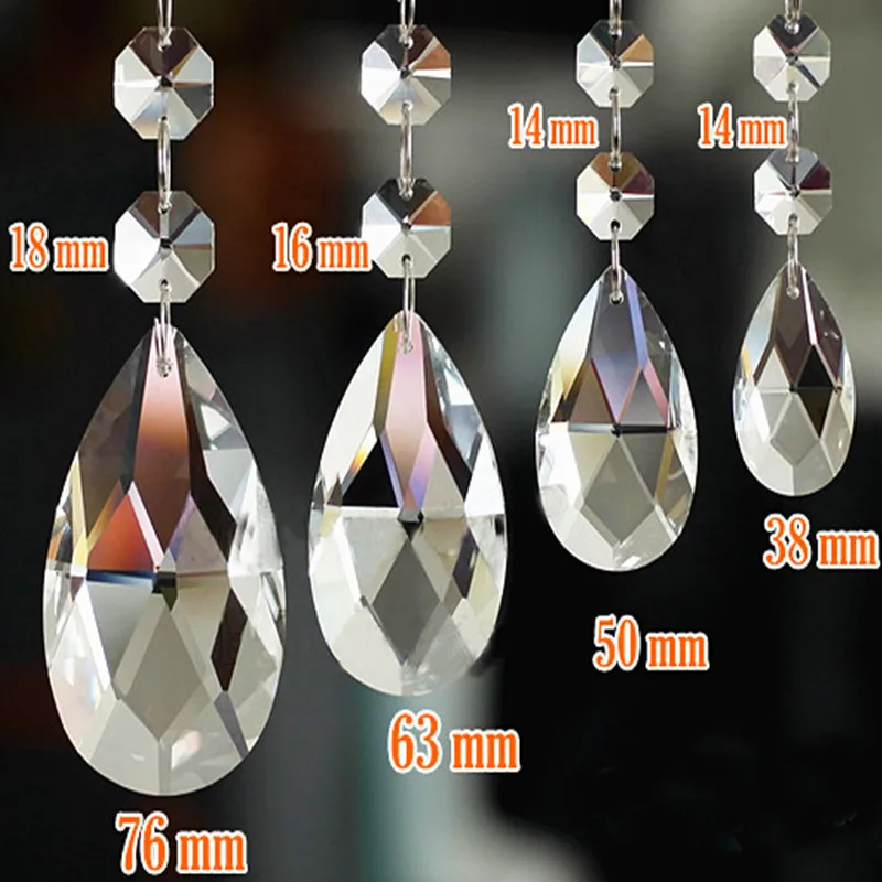 Top Quality 12pcs/lot Different K9 Crystal Pendants +14mm Octagonal Beads Suncatchers Pendants Crystal Prisms Chandelier Parts