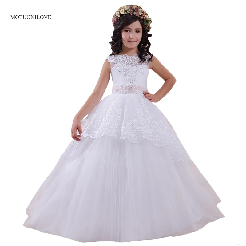 New Kids Baby Pageant Evening Gowns 2024 Lace Appliqued Ball Gown Lovely Flower Girl Dresses For Wedding First Communion Dresses