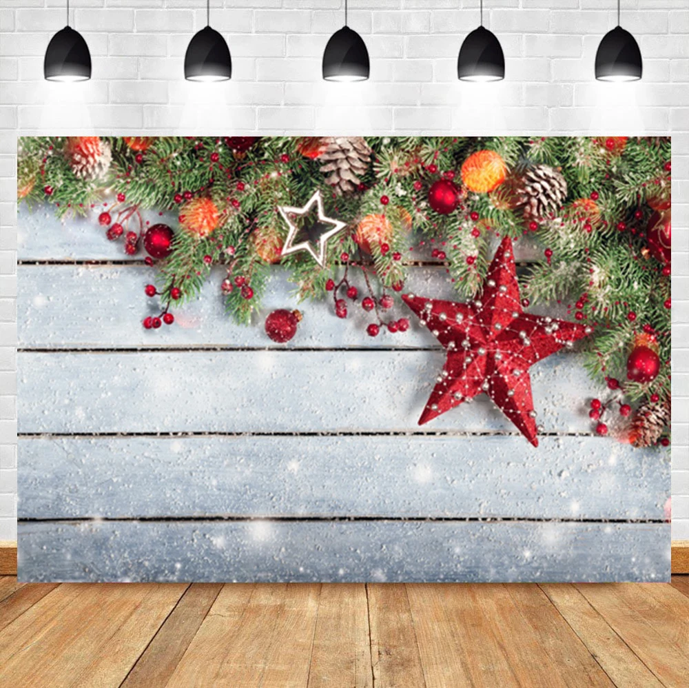 Laeacco cenário de natal flocos de nece, placa com estrelas pinheiro nozes, aniversário, fotografia, fundo para estúdio de fotografia
