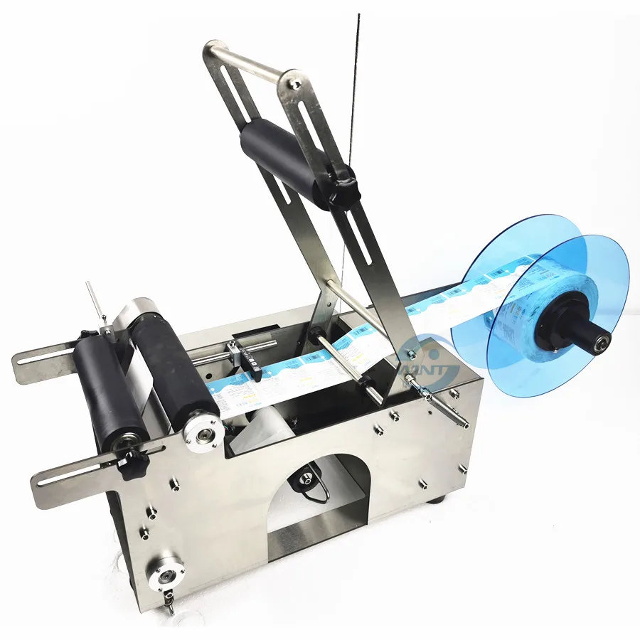 Aplikator Stiker Label Pembotolan Gel Kaca PET Mesin Pelabelan Perekat Botol Bundar Semi-otomatis dengan Bodi Tahan Karat