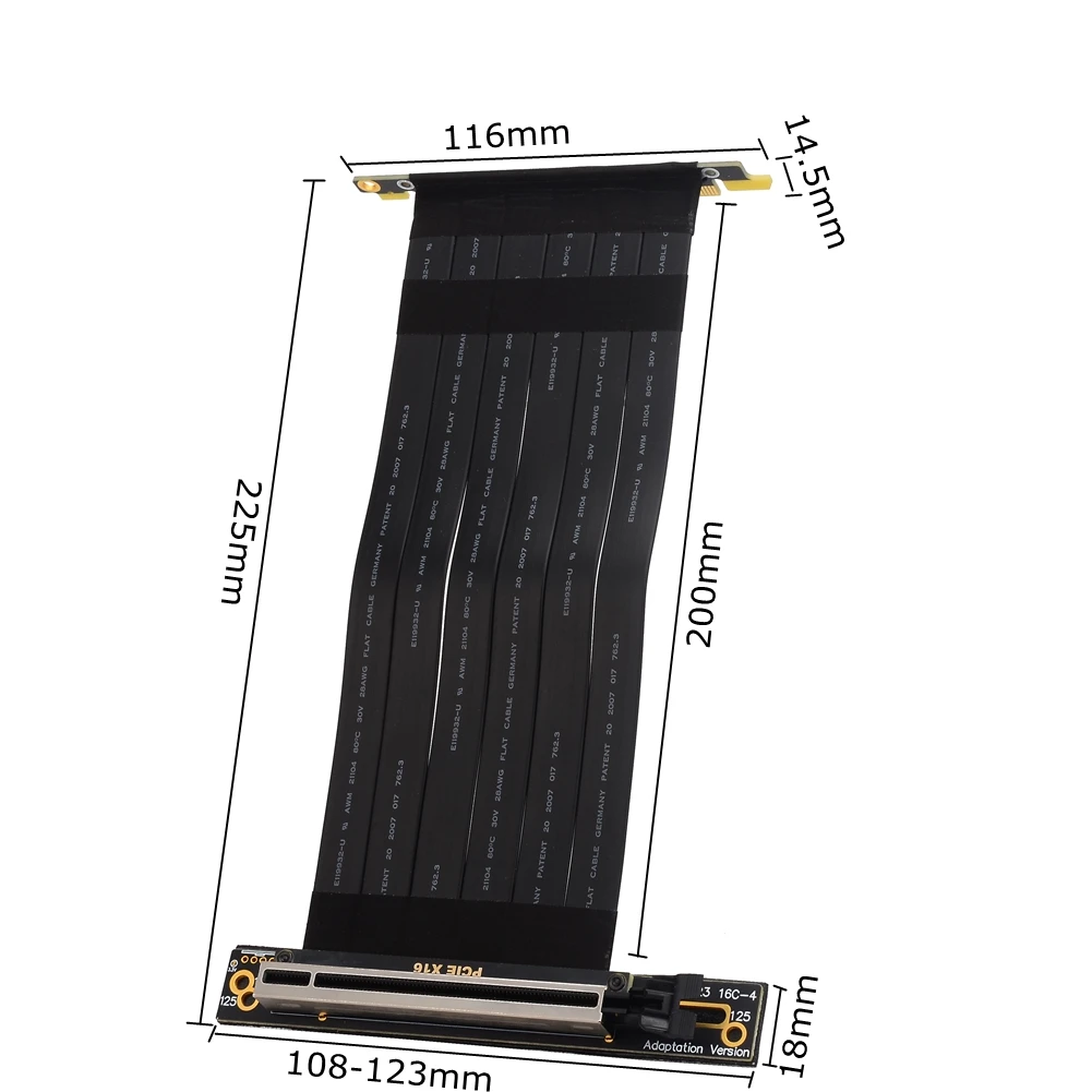 Cabo de Extensão Vertical para Gráficos, Riser Ribbon Extender, Pci Express, Masculino, 90 Ângulo Direito, PCIe 3.0, X16