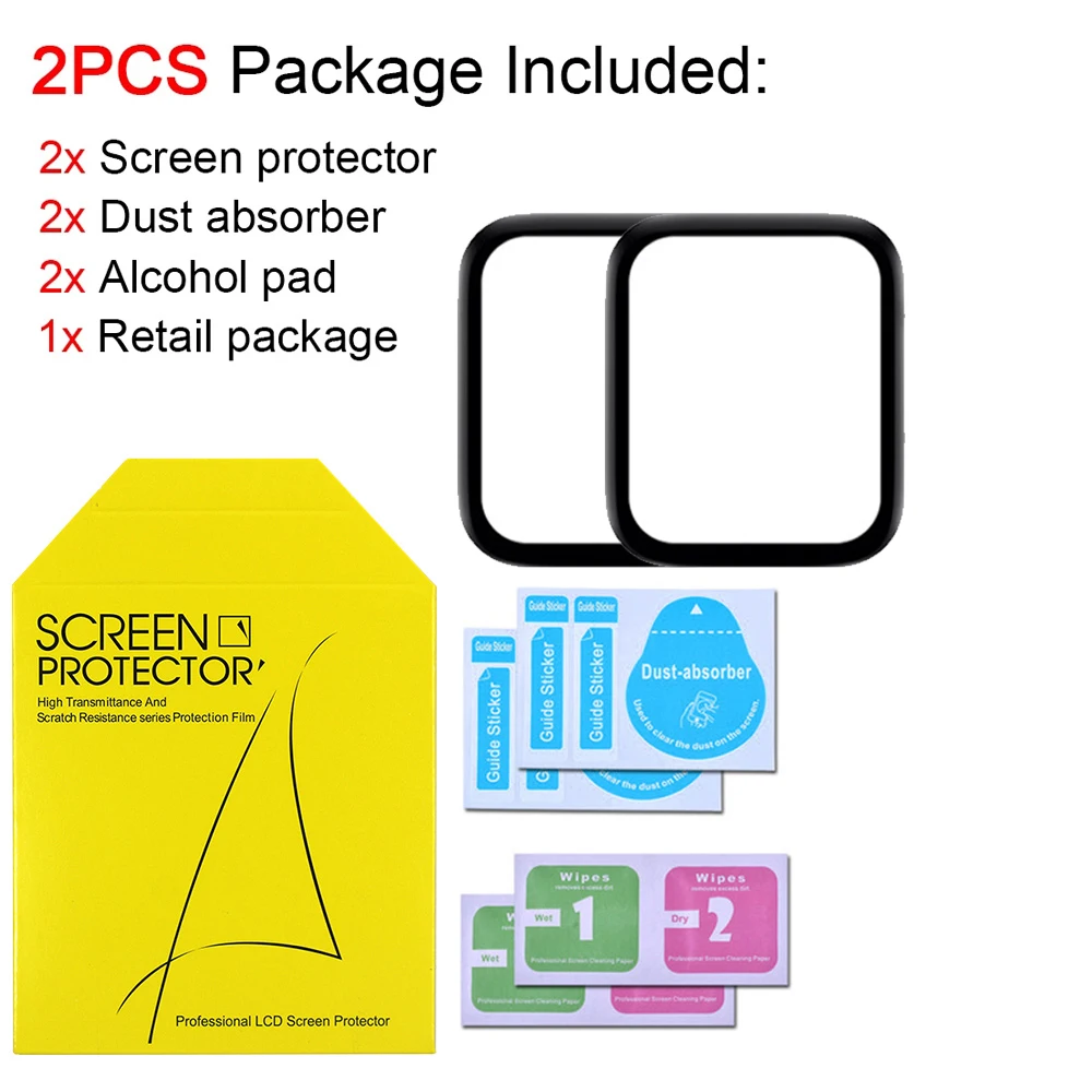 Protector de pantalla para Apple Watch Series 7, 8, 9, 45mm, 44mm, 40mm, iWatch 6 SE, 5, 4, 3, 42mm, 38mm, 41mm, accesorios de cristal suave para Apple Watch