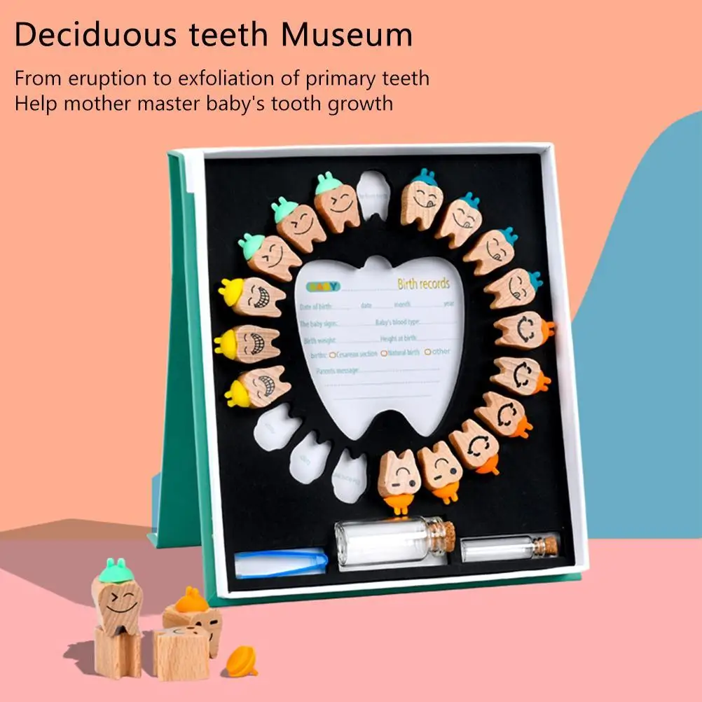 Wooden Baby Teeth Keepsake Box Teeth Saver Box Kids Deciduous Teeth Box Container with Tweezer for Kids 2021 New