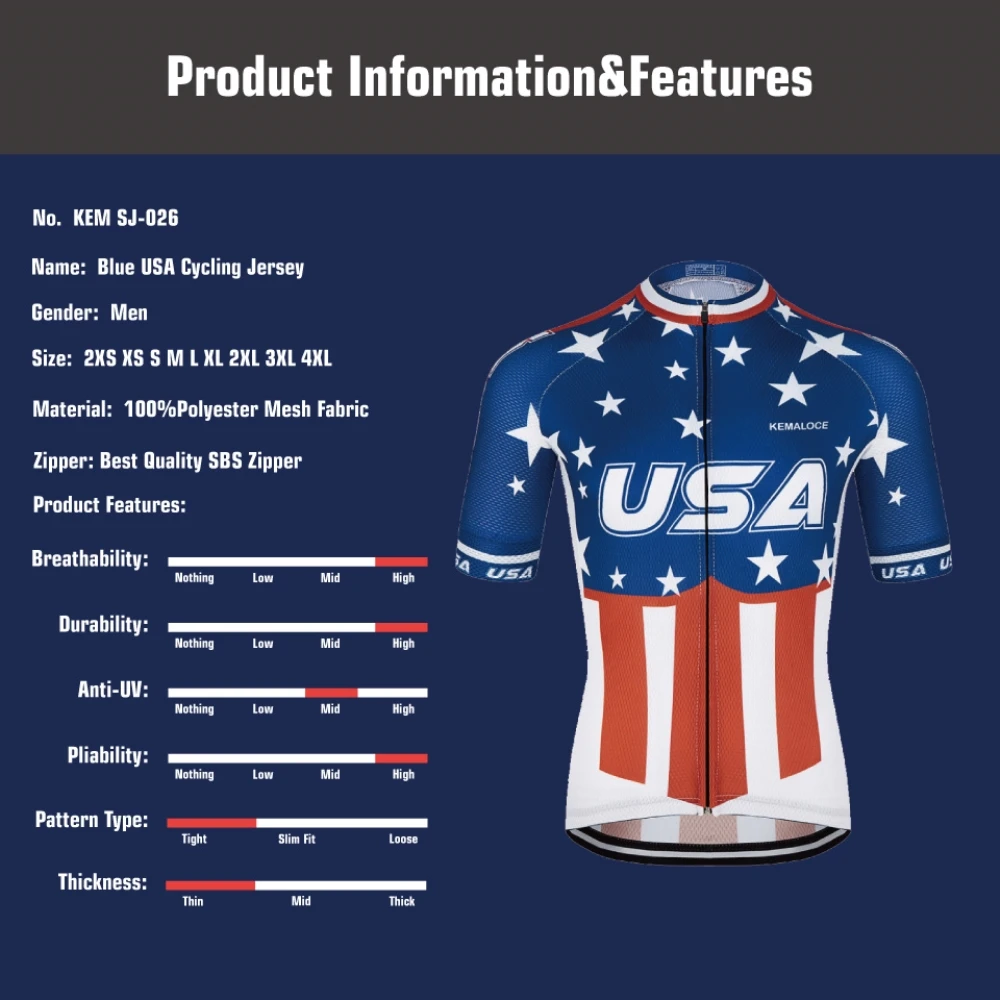 KEMALOCE Bike Jersey USA Navy International New American Sport Dirt Outdoor Cycle Uniform Short Sleeve Pro Team Bicycle Clothes