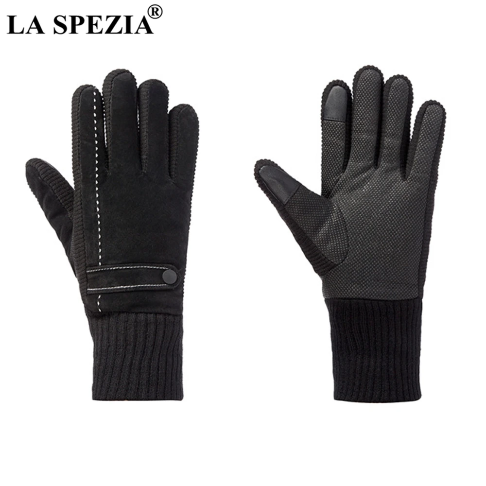 LA SPEZIA Mens Leather Gloves Pigskin Winter Gloves Black Brown Warm Thick Driving Men's Gloves Guantes