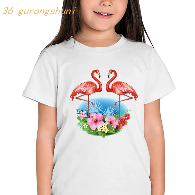 cartoon kids t shirt for boys-clothing Flamingo girls clothes tshirt girl kawaii sweet Princess graphic tee children t-shirt