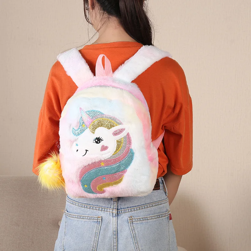 Mochila De felpa para niñas pequeñas, bolso escolar con patrón de animales de dibujos animados, mochila de día ligera, bandoleras