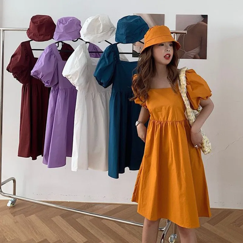 

M-7XL Vintage Vestidos Puff Sleeve Summer Beach sweet dress Casual Square collar mini sexy dress Korean style party dress festa