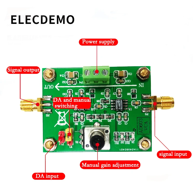 AD603 Variable Gain Amplifier Module Voltage Amplifier Voltage Control Adjustable VCA Amplifier board 80dB