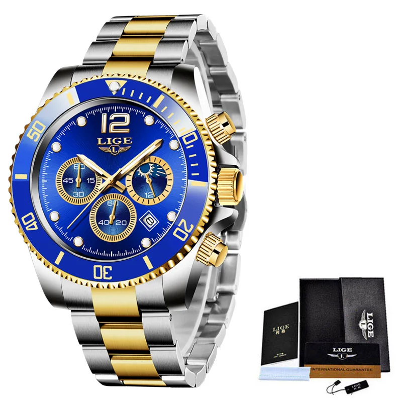 2024LIGE Mens Watches New Fashion Sport Stainless Steel Date Clock Luminous Waterproof Quartz WristWatch Relogio Masculino Reloj