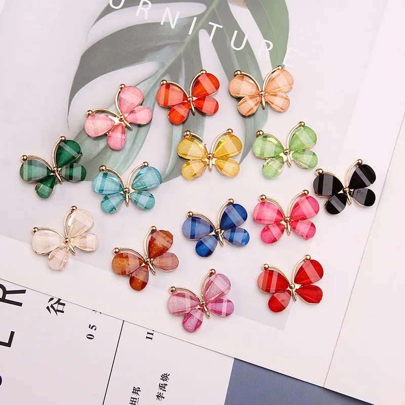 King Dragon Resin Rhinestone Butterfly Embellishment Used On Phone Case Decoration 10PCS/Lot Flat Back Gold Color KD602