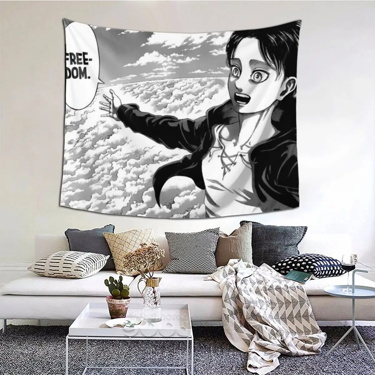 

Eren Jaeger Freedom Panel Tapestry Anime Cosplay Kawaii Tapestry Wall Bedspread Bohemian Hanging Blanket For Living Room